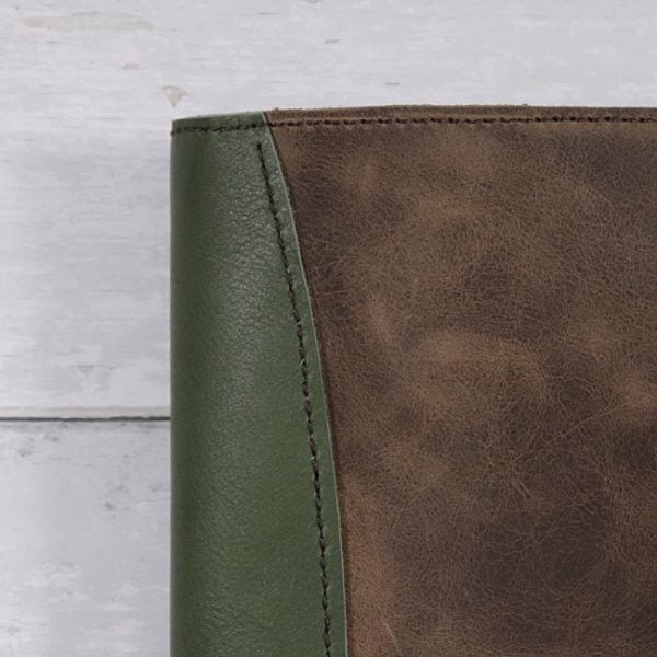 antique brown leather notebook cover detail
