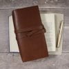 cognac leather notebook cover with tie usage slim