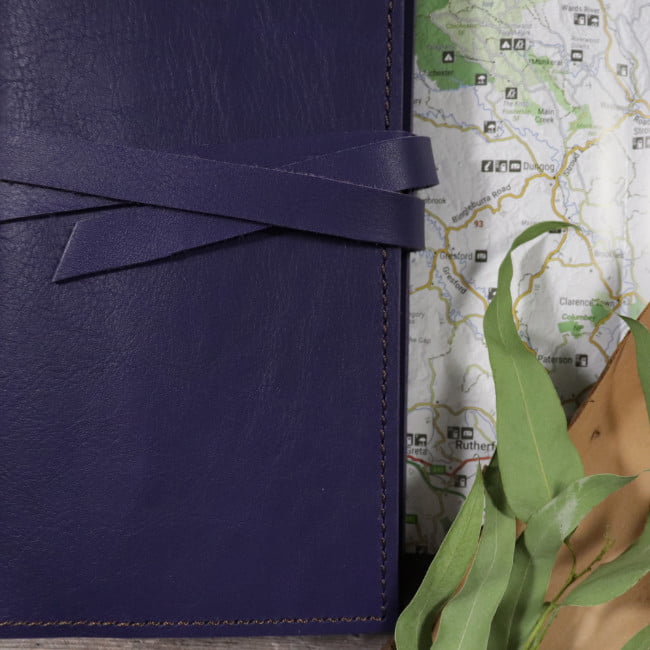 indigo leather notebook cover with tie usage