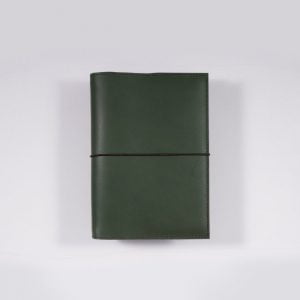 A6 Forest Green Leather Cover with Elastic Closure