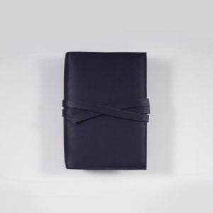 A6 Refillable Leather Notebook with Tie Closure in Navy Blue