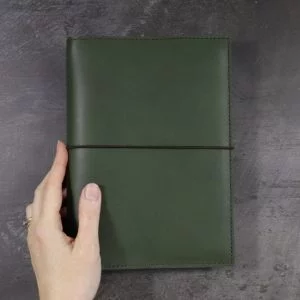 A5 Forest Green Leather Notebook Cover – Choose closure type