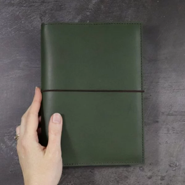 leather notebook cover elastic forest hand