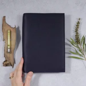 A5 Navy Blue Leather Notebook Cover – Choose closure type