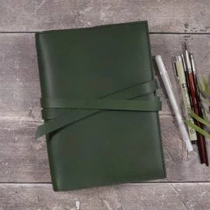 A5 Forest Green Leather Notebook Cover – Choose closure type