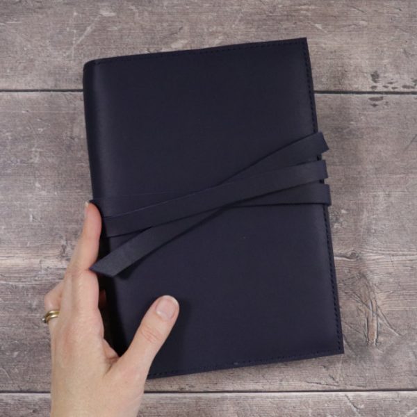 leather notebook cover tie navy hand
