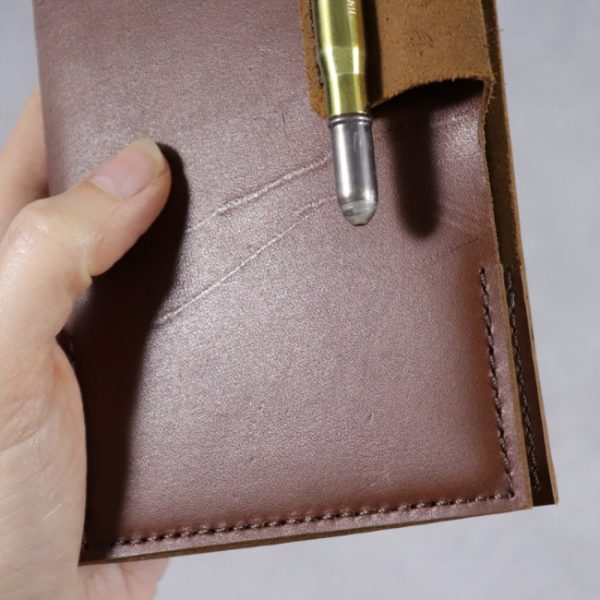 leather reporter flip notebook cover cognac closeup