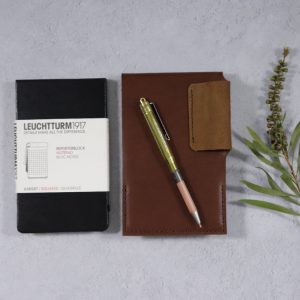 Small Leather Notepad in Cognac with Pen