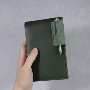 Small Leather Notepad in Forest Green with Pen
