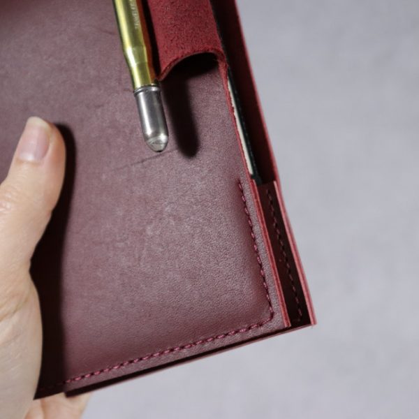 leather reporter flip notebook cover mahogany closeup