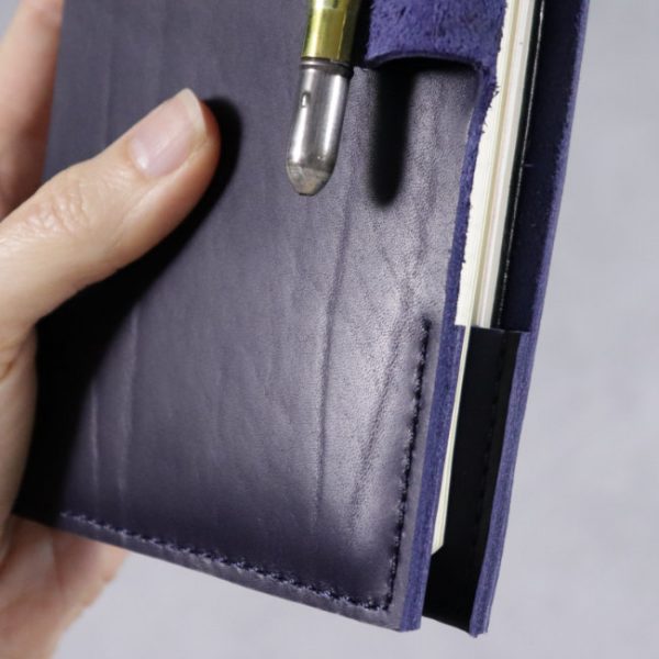 leather reporter flip notebook cover navy closeup