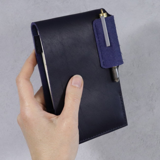 leather reporter flip notebook cover navy front