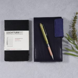 Small Leather Notepad in Navy with Pen