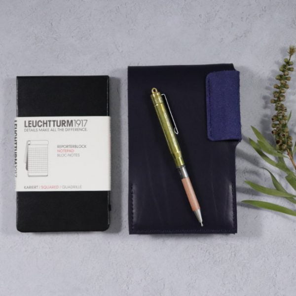 leather reporter flip notebook cover navy insitu