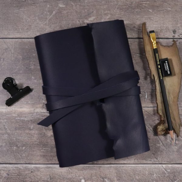 leather wrap notebook cover wrap navy insitu