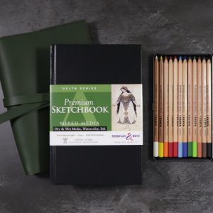 Leather Cover in Forest Green & Watercolour Set