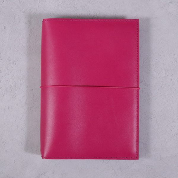 A5 fuchsia pink leather journal with fuchsia elastic closure