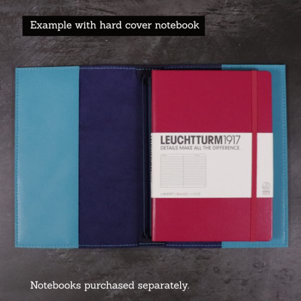 A5 navy and teal leather cover hard notebook