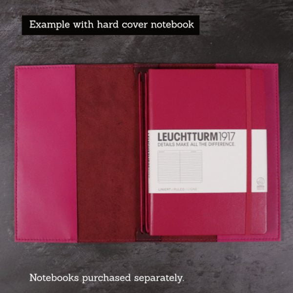 red and fuchsia leather cover hard notebook