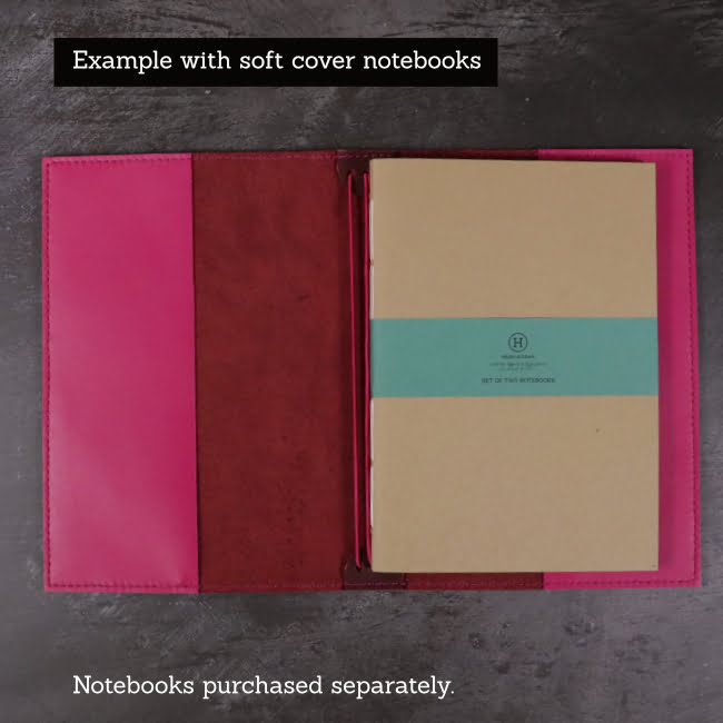 red and fuchsia leather cover soft notebooks
