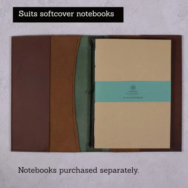 A5 leather journal library green cognac suits softcover notebooks