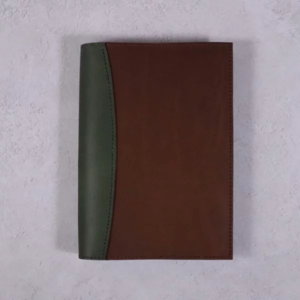 A5 leather journal library green cognac with no closure