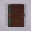 A5 leather journal library green cognac with tie closure