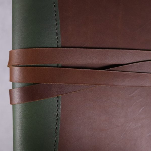 A5 leather journal library green cognac with tie detail 2