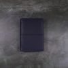 Pocket navy leather notebook cover with elastic