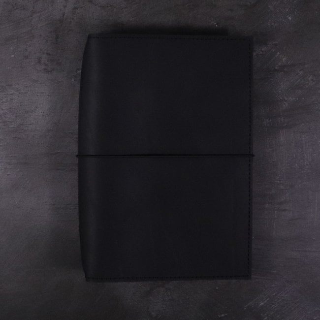Black Reusable Leather A5 Notebook Cover & Elastic
