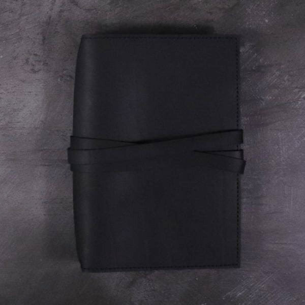 A5 black leather journal with tie