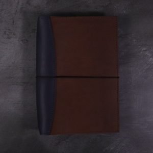 A5 Deluxe Leather Journal Cover – Elastic Closure in Navy & Cognac Brown