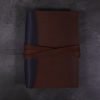 A5 leather journal library navy cognac with tie closure