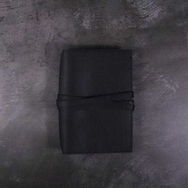 A6 black leather journal with tie