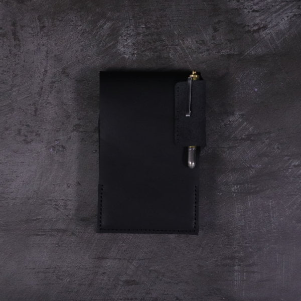 black leather small A6 flip notebook cover