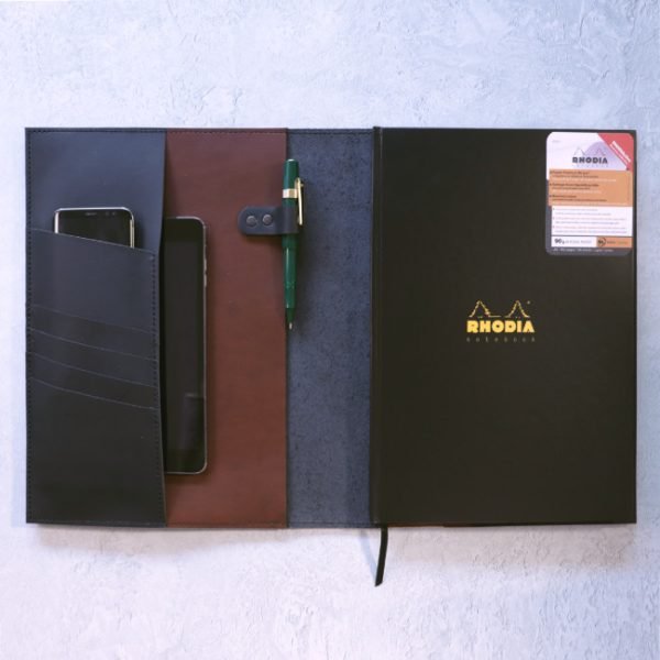 leather A4 cover work folio blac brown rhodia undated diary