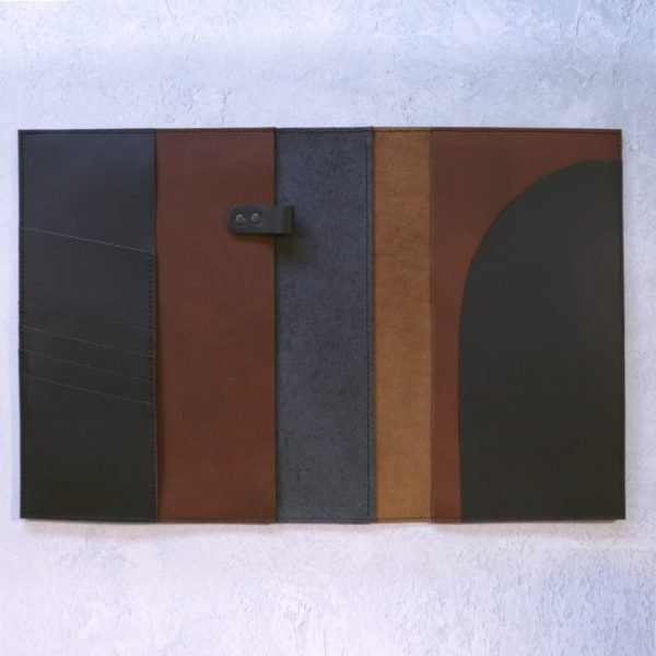 leather A4 cover work folio black brown inside