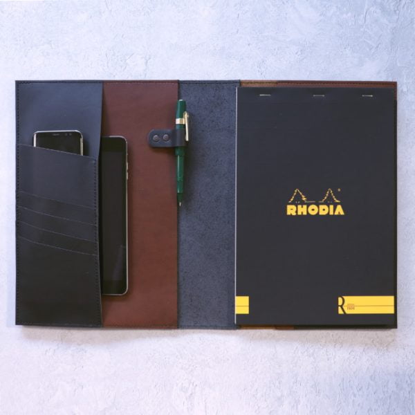 leather A4 cover work folio black brown rhodia notepad