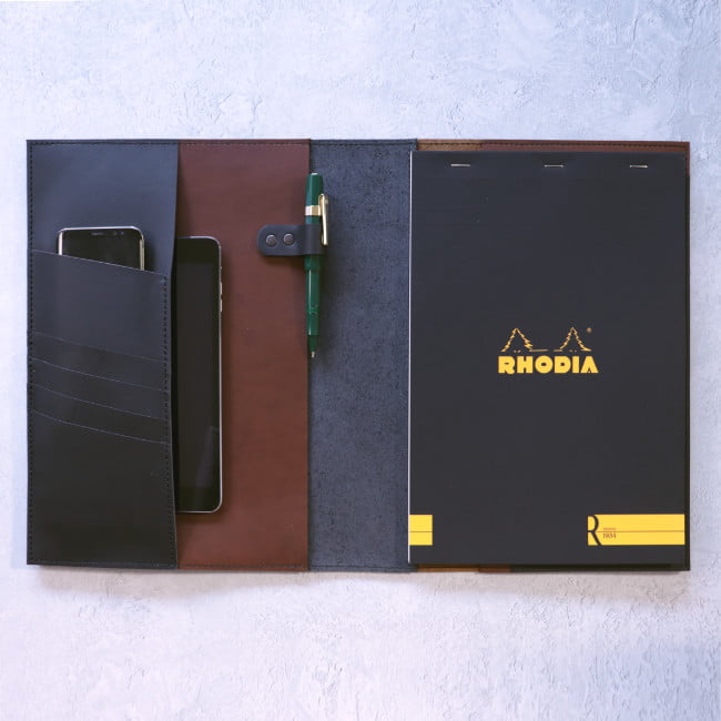 leather A4 cover work folio black brown rhodia notepad