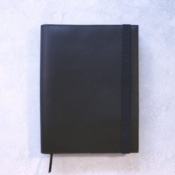 leather A4 cover work folio black front