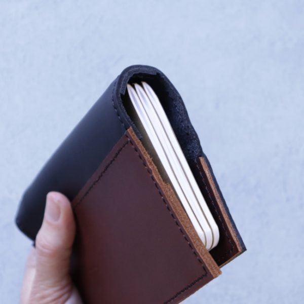 leather notebook pocket size black cognac refillable