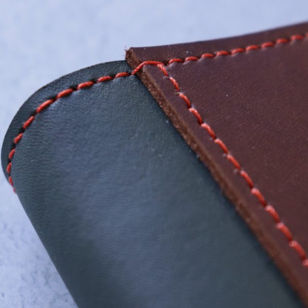 leather notebook pocket size hiking trail contrast stitching detail 2