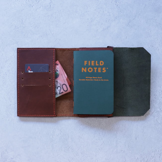leather notebook wallet everyday carry inside usage