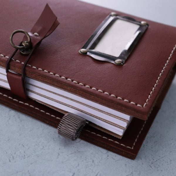 antique library brown leather journal features detail