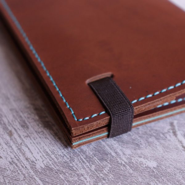 Pocket Wallet and Notebook EDC - brown teal - hand stitching