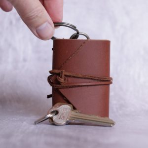Cognac Brown Mini Leather Journal Keyring