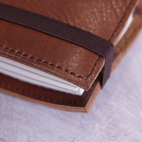 linen and parchment chunky leather journal A6 - hand stitching