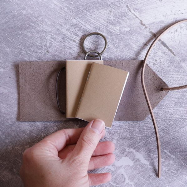 mini journal keyring - antique brown with notebooks