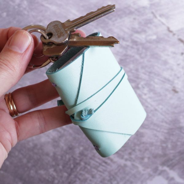 mini journal keyring - pastel mint colour with keys