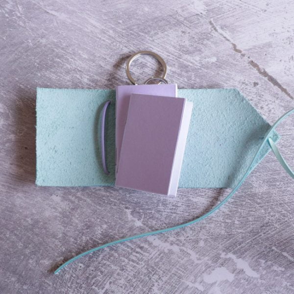 mini journal keyring - pastel mint colour with notebooks